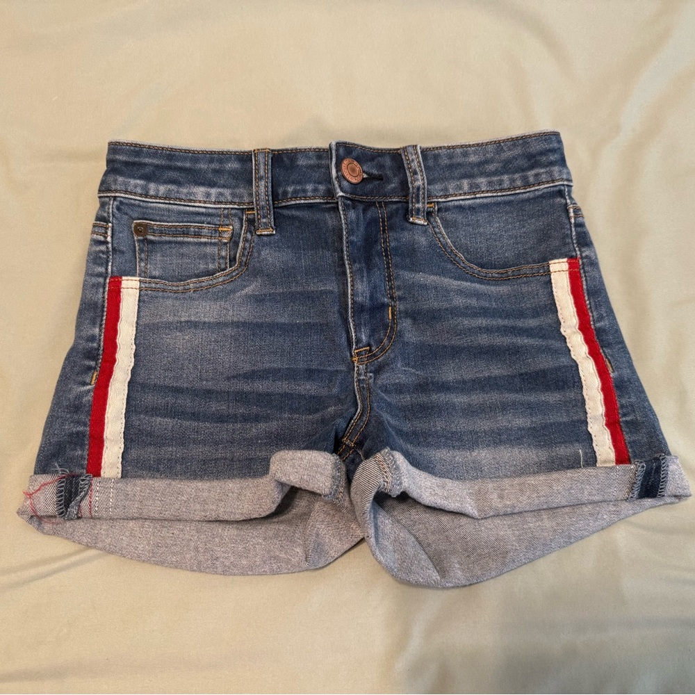 American Eagle Outfitters Blue Jean Shorts with Red and White Stripes